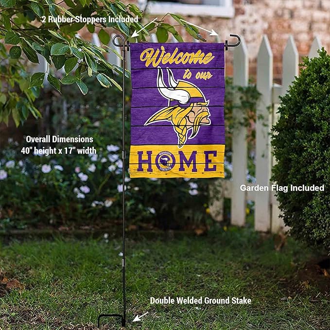 WinCraft Vikings Welcome to Our Home Garden Flag and Flagpole Mount