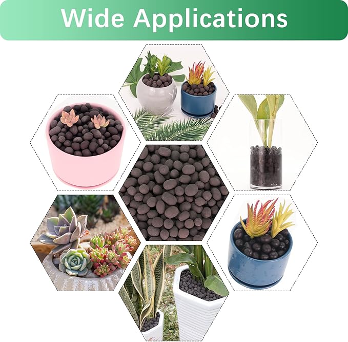 11LB LECA Explanded Clay Pebbles, 14-16mm Lightweight Clay Aggregate for Hydroponic Growing, Premium Grow Media for Orchids, Aquaponics Plants and Horticultural Drainage, Black