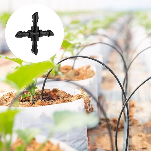1/4 Inch Drip Irrigation Cross Fittings, 40 Pieces 1/4 Barbed Connector Drip Line Connectors 4-Way Drip Irrigation Parts Couplings for Garden Lawn Sprinkler 1/4 Inch Drip Irrigation Tubing Systems
