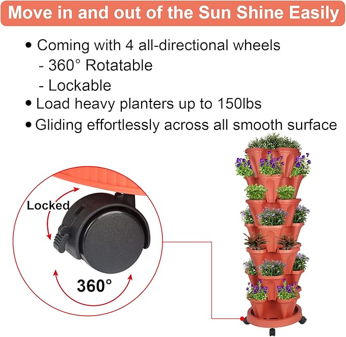 Vertical Planter 7 Tier Stackable Planters Garden Planters Strawberry Herb Flower and Vegetable Planter Indoor Outdoor Gardening Pots with Removable Wheels and Tools 2-Pack