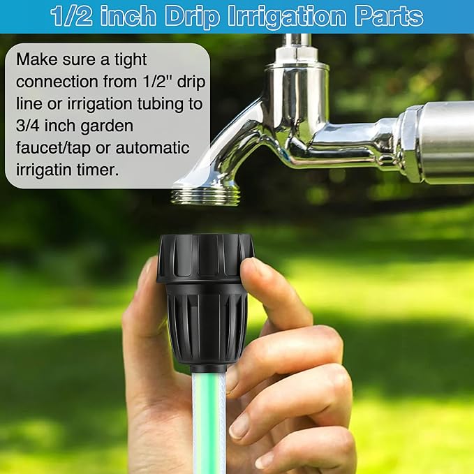 4 Pcs 45 PSI Drip Irrigation Pressure Regulator Faucet Adapter Kit, 2 Pcs 3/4" FHT x 3/4'' MHT Pressure Regulator, 2 Pcs 1/2 Inch Drip Irrigation Tubing Adapter for Drip Irrigation System