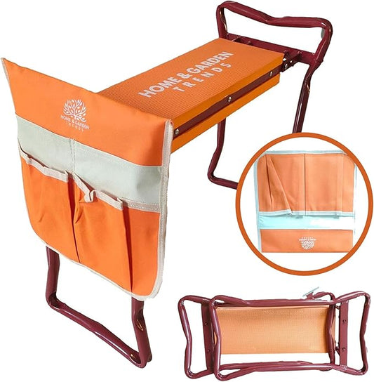 H> Garden Kneeler and Seat, Foldable Garden Stool Heavy Duty Gardening Bench for Kneeling and Sitting to Prevent Knee & Back Pain (Modern Kneeler 2023, Orange)