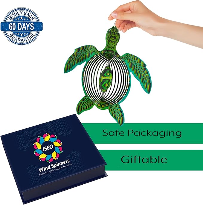 Turtle Ornament Wind Spinners for Yard and Garden, Metal Ornaments for Garden Décor, Outdoor Wind Spinner, Turtle Gifts for Turtle Lovers, Outdoor Garden Decoration, 15 inch Wall Décor by ISEO