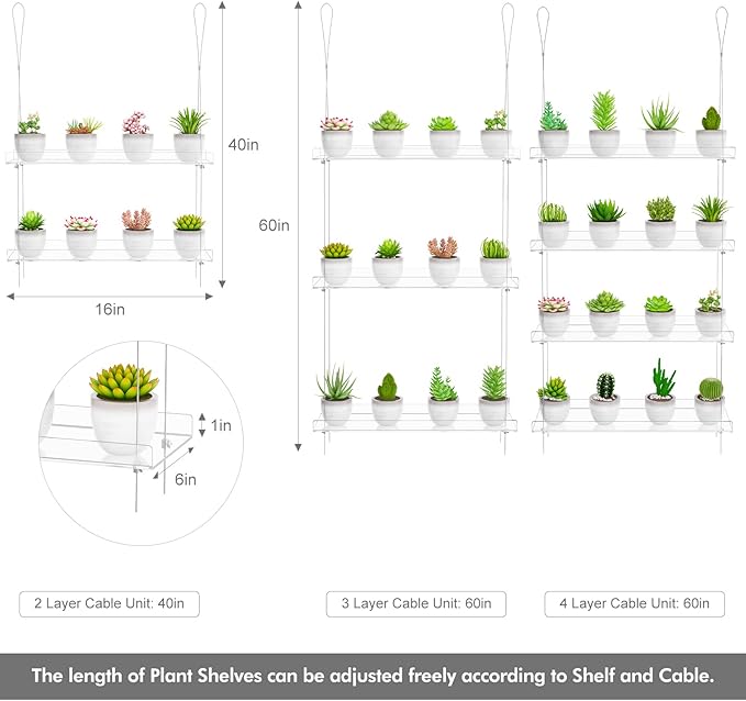 Clear Hanging Window Plant Shelves,2-Pack 4-Tier,Indoor Windows Wall Hanging Plant Stand Flower Display,Flower Pot Organizer Storage for Window Grow Herbs,Microgreens,Succulents,Flowe4,16-Inch