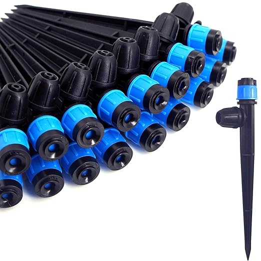 50Pcs Drip Irrigation Emitters with Lock, Adjustable 360 Degree Water Flow Irrigation Drippers for 1/4" Drip Irrigation Tubing, Micro Spray Drip System Parts for Garden Irrigation System