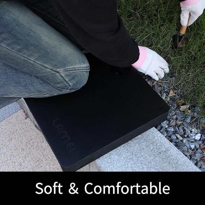 Thick Garden Kneeling Pad, with Waterproof Leather Surface, Non-Slip High Density POE, High Resilience, Lightweight, Double-Sided Use Cushion for Gardening, Yoga, Housework (Black)