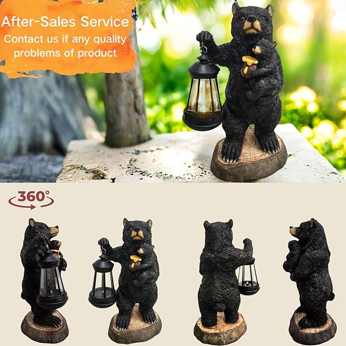 Garden Statues Bear with Solar Lantern, Outdoor Bear Figurines Decorations for Patio Yard Lawn Ornaments, Gifts for Mom/Grandma Birthday Housewarming