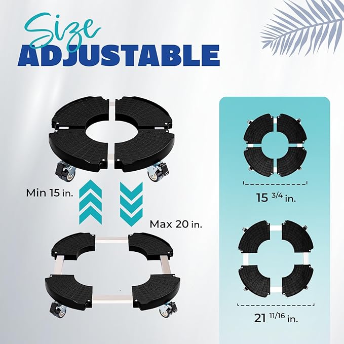 Idzo Heavy Duty Trolley Planter Caddy with Wheels 440lbs Capacity, Plant Pots Indoor and Out Door, Adjustable 15-21 in, Black