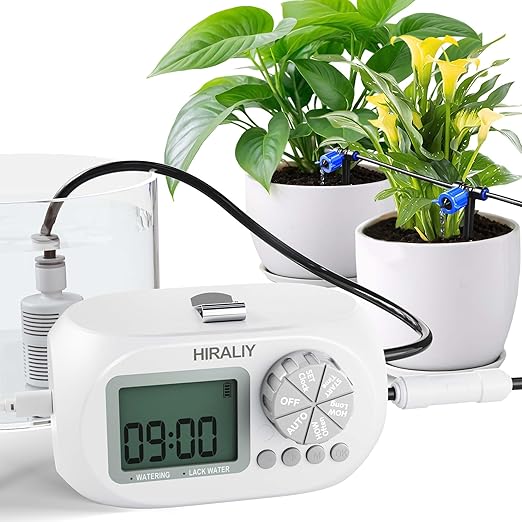 HIRALIY Automatic Plant Waterer Indoor with Pressure Compensating Drippers, Automatic Potted Plant Watering USB and Battery Powered, Ideal Vacation Watering System (Not Included Water Container)