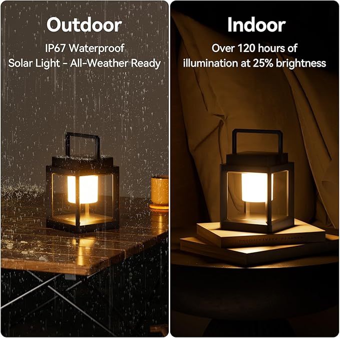 XZAI Solar Lantern Outdoor LED Table Lamp – Rechargeable, Waterproof, Portable, Touch Control for Patio, Camping, Power Outages – Decorative Hanging Solar Light for Outdoors