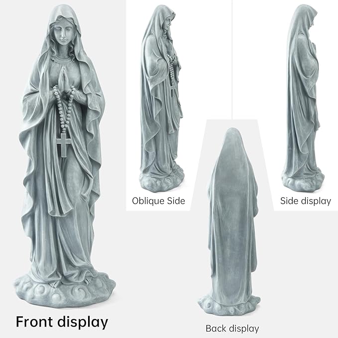 Virgin Mary Praying Statue 31.49 Inch Tall Outdoor Garden Religious Garden Statue Mary Statue Outdoor Yard Patio Deck Home Entryway Hallway Sculpture Magnesium Oxide Stone