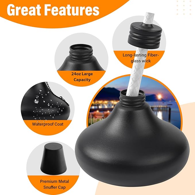 Upgraded Tabletop Torches Set of 2, 24oz Citronella Candles for Outdoor, Metal Table Top Torches for Outside, Refillable Torch Lanterns for Patio, Yard, Deck, Garden, Party