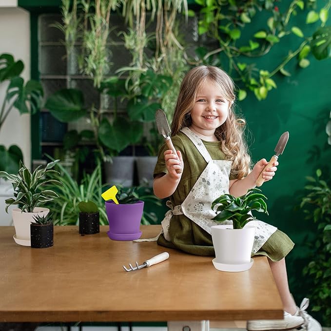 16 Pack 5.5 Inch Plastic Planters Assorted Flower Plant Pots Seedling Nursery Pots with Tray, Outdoor Indoor Plants for Seedling, Transplanting, Cutting, 8 Colors