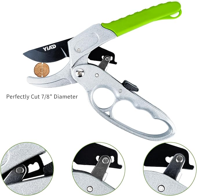 Heavy Duty Pruning Shears, Ratchet Gardening Scissors with Gardening Gloves for Gardening Handheld Garden Shears Ratcheting Mechanism Gardening Shears for Arthritis & Weak Hands