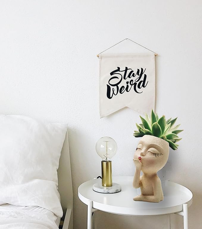 Cute Head Planter Pot/Face Planters for Indoor Plants,with Drainage Hole,Girl Face Flower Pot Cute Lady Head Planters Pot for Indoor Outdoor Plants,Cute Resin Succulent Planter (Khaki)