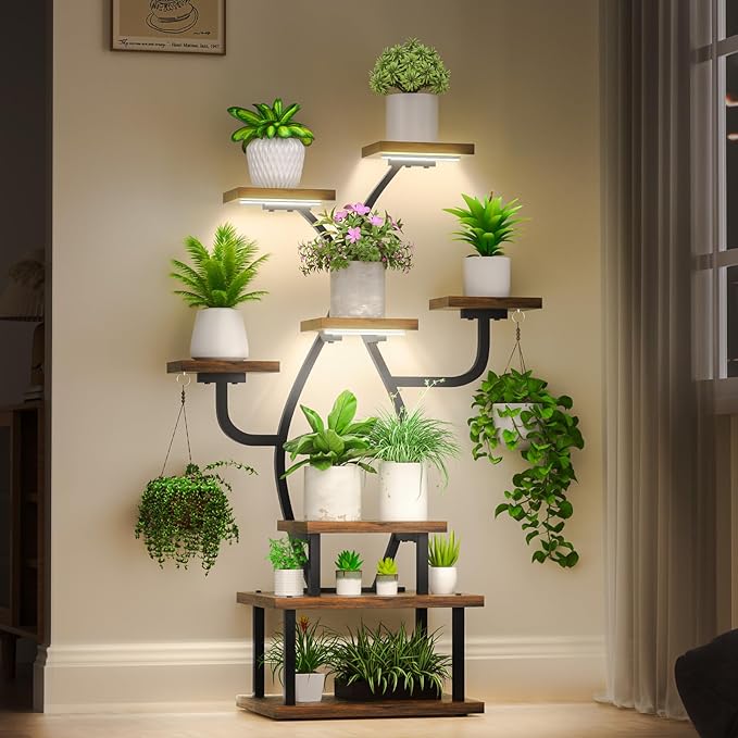 Plant Stand Indoor with Grow Light, 8 Tiered 48" Small Plant Shelf, Corner Plant Stand Stand for Indoor Plants Multiple, Metal Humen-Shaped Plant Flower Holder, for Living Room, Patio, Balcony