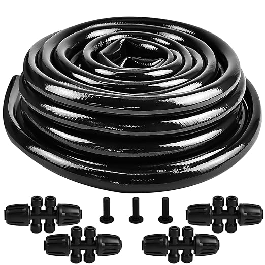 40FT Drip Irrigation Tubing, 1/2 inch Blank Distribution Tubing Kit, Garden Watering Tube Line with 4PCS 6-Way Quick Connector and 3 Plugs for Garden Irrigation System (40FT)