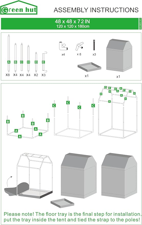 4x4 Grow Tent, 48"x48"x72" Roof Cube Plant Grow Tents with Observation Window and Floor Tray for Indoor Plant Growing Seedling