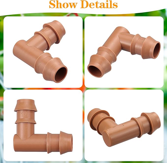18 Pieces Drip Irrigation Fittings Elbow Connectors for 1/2" Tubing, Barbed Elbows Drip Parts for 1/2 Inch Irrigation Tubing(0.600" ID), Drip Line Connectors for Drip Sprinkler Garden Systems