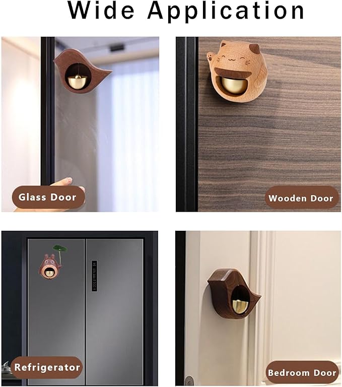 Shopkeepers Bell for Door Opening, Wood Doorbell Magnetic Wind Chime for Refrigerator Room Garden, Cute Decorative Doorbell for Home/Store/Restaurant Door, Creative Gift (Walnut)