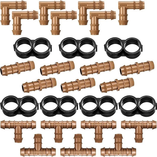 Boao 28 Pcs Drip Irrigation Fittings Kit Irrigation Parts for 1/2 Inch Connectors Including 7 Tees 7 Couplings 7 Elbows and 7 End Cap for Drip or Sprinkler Systems