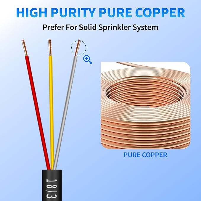 18/3 Solid Sprinkler System Wire 100ft, 18 Gauge Irrigation Wires PVC Jacket Sprinkler Cable for Underground Irrigation Valves Field Central Control System