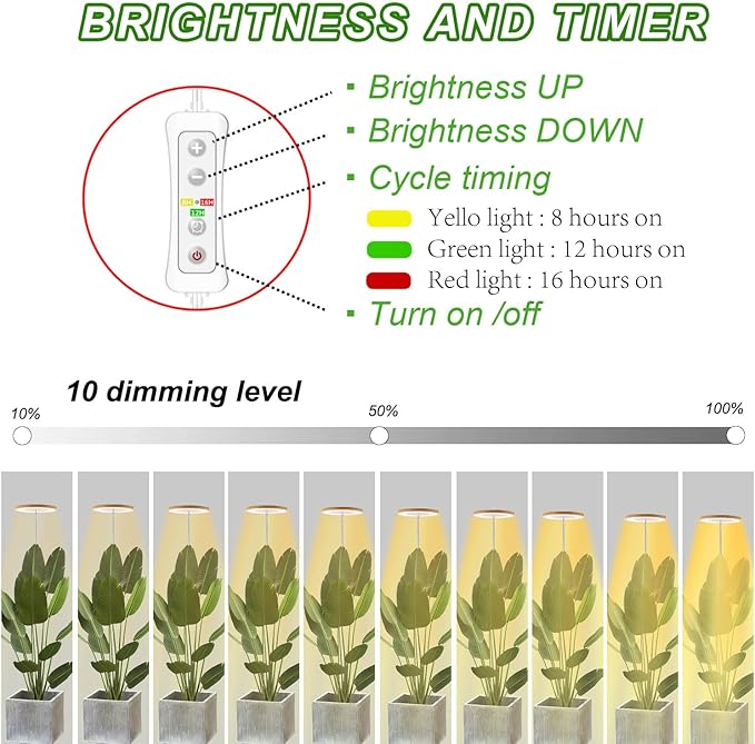 yadoker Plant Grow Light, LED Growing Light Full Spectrum for Indoor Plants,Height Adjustable, Automatic Timer, 5V Low Safe Voltage,Idea for Large Plant Light