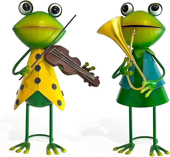 HONGLAND Frog Metal Yard Art - Metal Frog Outdoor Statue - Frog Garden Decorations - 3D Frog Figurine - Christmas Holiday Lawn Patio Yard Garden Decor Gardening Gifts for Women (Violin)