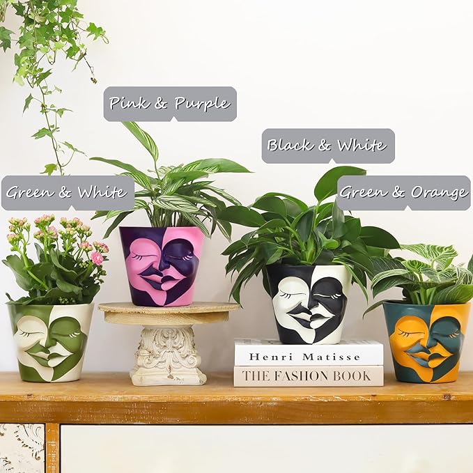 GUGUGO Face Planters Pots with Drainage, Flower Plant Pots for Indoor Plants, Unique Funny Small Succulent Desk Vase for Plant Lover Gifts (Bicolor-Black & White, 5.5Inch)