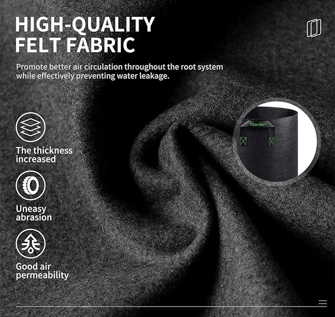 Grow Bags Tall, 7 Gallon Grow Pots 6 Pack with Handles, Heavy Duty 280G Thickened Nonwoven Fabric Plant Bag for Vegetables, Black
