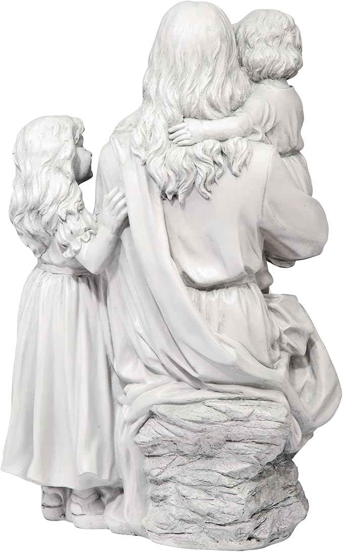Design Toscano He Loves the Little Children Indoor/Outdoor Holy Religious Garden Statue, 28 Inches High, Cast Stone Resin, Antique Stone Finish