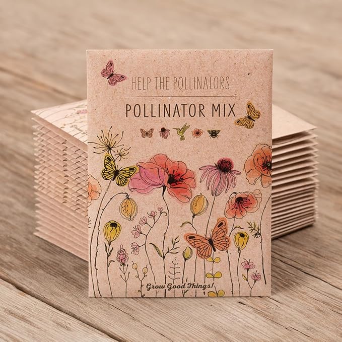 Bentley Pollinator Mix - Pre-Filled, Non-GMO, Non-Coated Butterfly Packets - 25 Annual Wildflower Seeds - Perfect Eco-Friendly Gift