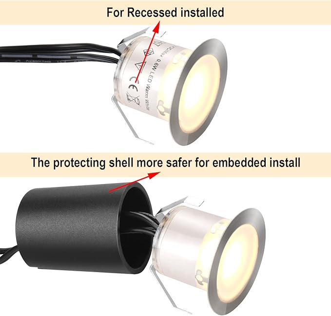 SMY Lighting Recessed LED Deck Light Kits with Protecting Shell φ32mm, In Ground Outdoor LED Landscape Lighting IP67 Waterproof,12V Low Voltage for Garden,Yard Stair,Patio,Floor,Kitchen Decoration