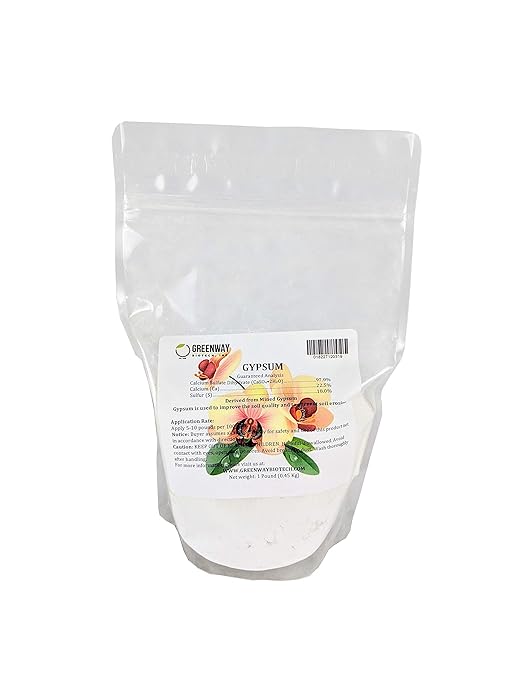 Greenway Biotech Gypsum Powder Calcium Sulfate to Improves Soil Drainage and Soil Water Relations- 100% Water Soluble Contains 97% Calcium Sulfate Dihydrate, 22.5% Calcium, and 18% Sulfur (1 Pound)