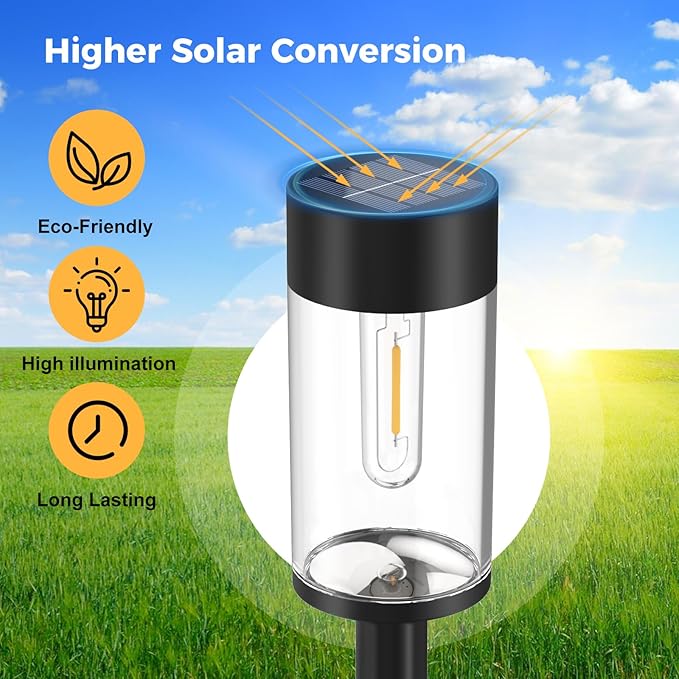 Woolmug Solar Pathway Lights, 2 Pack Waterproof LED Solar Lights Outdoor, Auto On/Off Garden Light for Path Walkway Outside Yard(Warm White)