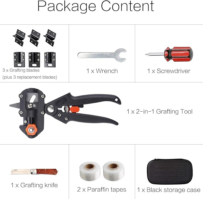 FUNTECK 2-in-1 Grafting Tools Pruner Kit, V-Graft Omega-Graft and U-Graft, Perfect for Fruit Tree Grafting, Including Grafting Tapes, Grafting Knife & Replacement Blades