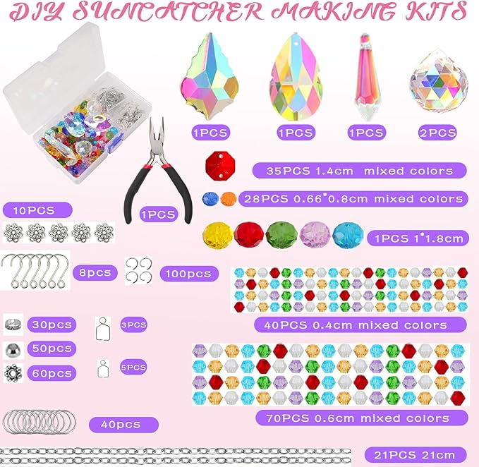 LPKADQA 500PCS Sun Catcher Kits for Adults Crystal Beads for Suncatchers DIY Suncatcher Making Kits for Indoor Outdoor Garden Decor Arts and Crafts for Adults