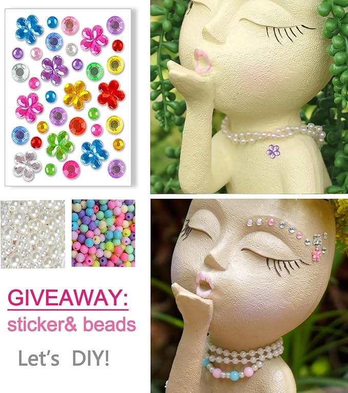 Head Face Planters, Kissing Girl Flowerpot, Lady Head Flower Pot, Female Kiss Faces Small Resin Art Succulent Pots for Indoor Outdoor Plants, Beige