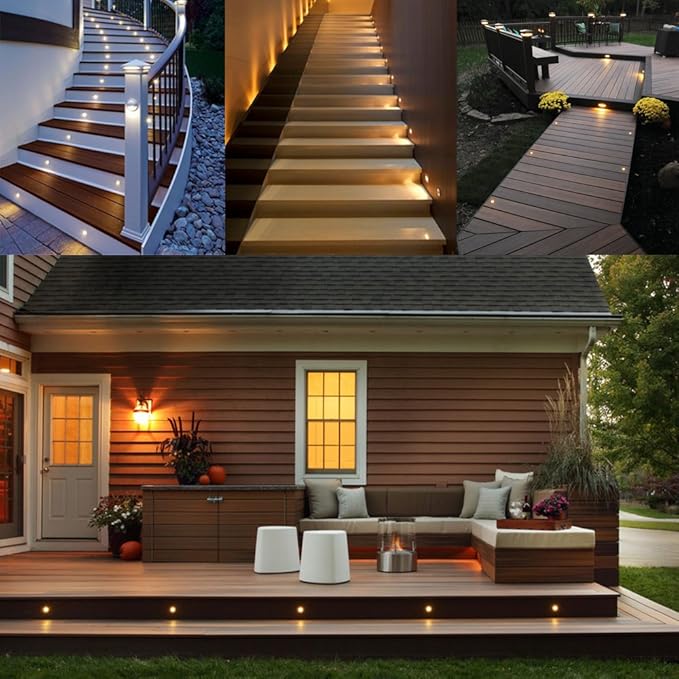 LED Deck Lights Kit 12V Low Voltage Waterproof IP67 Warm White Recessed Deck Lighting In Ground Light for Step Stair Garden Patio Wood Floor Outdoor Landscape Accent Lights Fixtures(Pack of 10)