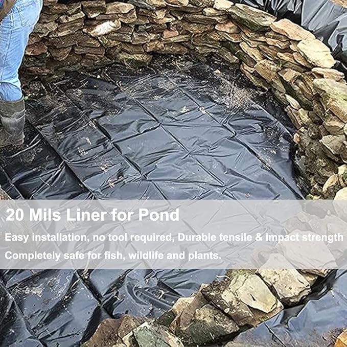 20 Mil Pond Liner, 10x13 Ft Pond HDPE Skins Small Fish Pond Liners Rubber Pond Tarp Easy Cutting Underlayment for Fountains, Waterfall & Water Gardens