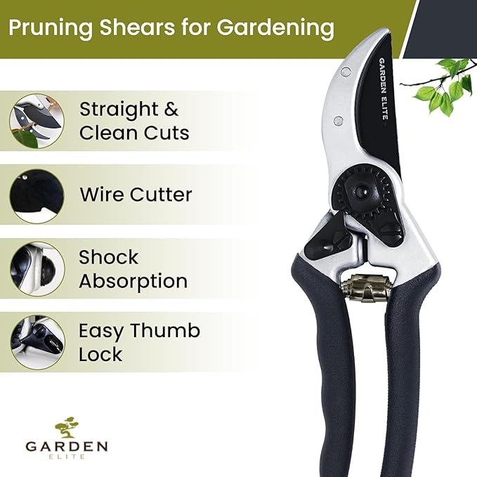 Garden Elite’s Alpha Six Bypass Pruning Shears with PVC Handles - Premium Garden Tools for Effortless Cutting Experience – Includes High-Performance Garden Clippers for Precise Trimming & Extra Blade