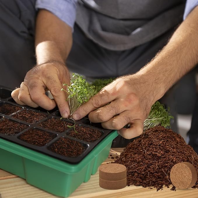 Halatool 30mm 100pcs Organic Coconut Coir Pellets Soil for Planting, Compressed Coco Coir Soil Potting Soil Seed Starters for Growing Vegetables, Fruits, Flowers