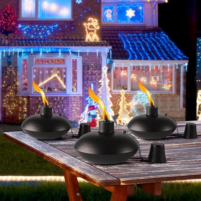 ZSZMFH 6 Pack Metal Table Top Torches,18 oz Citronella Torches for Outside， Refillable Citronella Flame Light Torch with Wicks and Covers, Landscape Lanterns Torches for Party, Garden Decor，DIY