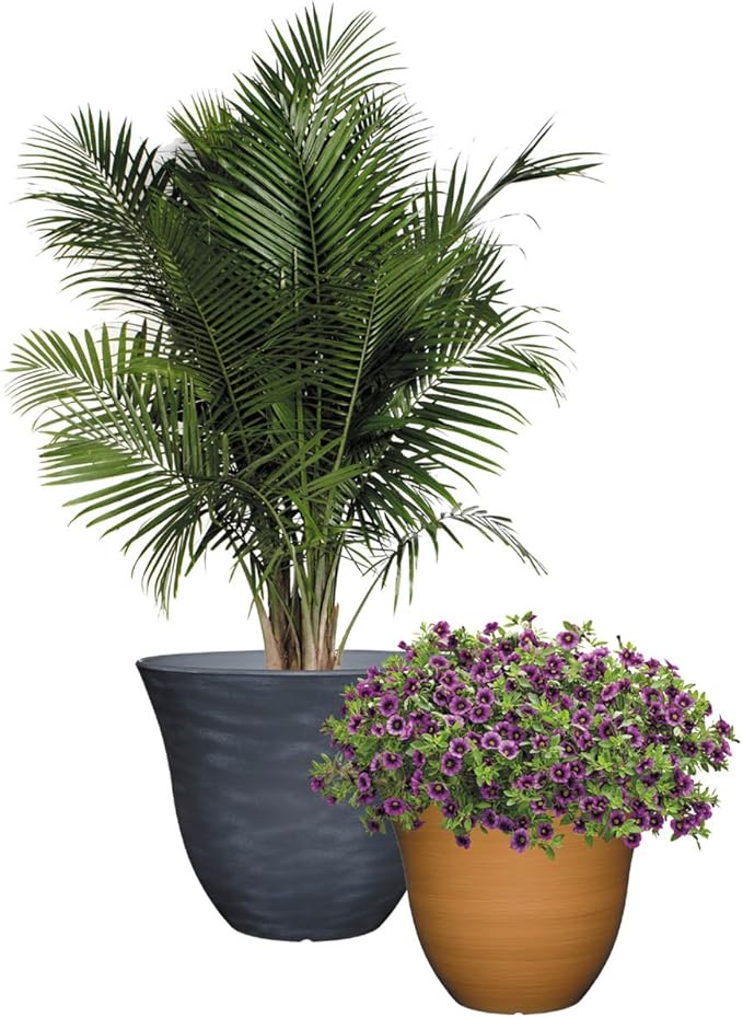 Classic Home and Garden Honeysuckle Resin Flower Pot Planter, Fossil Stone, 15" (Pack of 2)