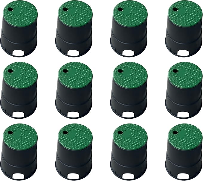 12 Sets Durable PP Valve Boxes-Anti Slip 6 In Circular Sprinkler Valve Box, Plastic Round Irrigation Valve Box for Garden Yard Outdoor Lawn Grassland Ground Farm,Green&Black Water Meter Box
