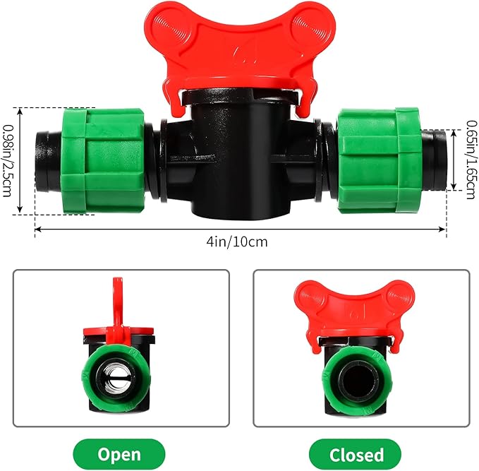 Drip Irrigation Shut off Valve 1/2 Inch Universal Drip Irrigation Tubing Coupling Valve Connector Locking Fitting Compatible with 16 to 17 mm Drip Tape Tubing Sprinkler System (12 Pieces)