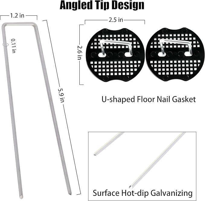 50 pcs 6 inch U-Shaped Landscape Staples and 50 pcs Fixing Gasket Sets, Garden Landscape Staples are Suitable for Outdoor Irrigation Hoses,Fixed Fences,Artificial Turf Nails and Tents.