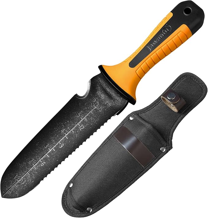 Hori Hori Garden Knife, Stainless Steel Gardening Knife Tool, Multi-Purpose Soil Knife with Sheath，Ergonomic TRP Handle for Weeding, Digging, and Cultivating，7" Blade- in Gift Box