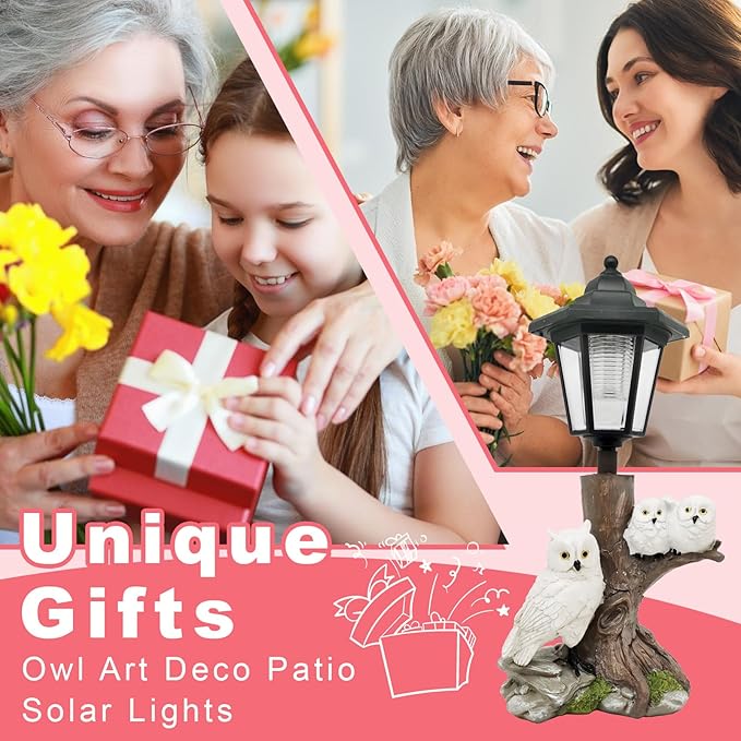 Owl Solar Lights Outdoor Garden,Solar Owls for Outdoors,Solar Powered Owl Garden Statues Decor,Unique Gifts Lights for Patio,Yard,Balcony