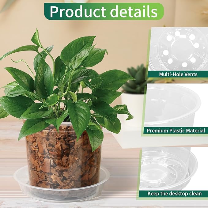 24 Pack 7/6/5 Inch Clear Nursery Pots with Drainage and Saucers, Durable Clear Plant Pots, Plastic Nursery Pots for Plants, Seed Starting Pots (5/6/7inch-24pcs)